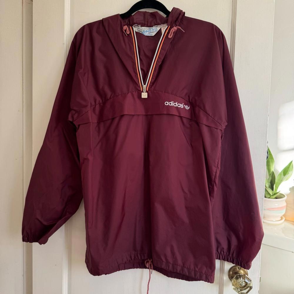 Vintage Adidas Windbreaker Anorak Jacket size small Burgundy Packable 80's K-Way